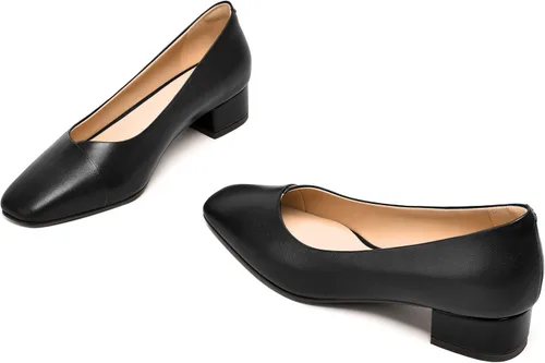 Vista 5 de Zapatos de tacón bajo grueso para mujer, de piel mate, con punta cuadrada, de 1.5 pulgadas