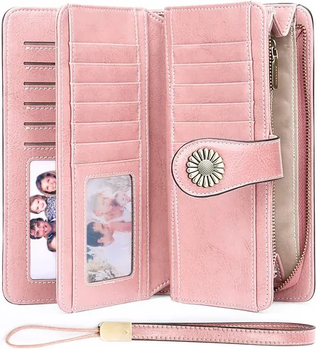 Vista 26 de SENDEFN Billeteras de cuero para mujer, tarjetero de crédito con bloqueo RFID, pulsera de gran capacidad with RFID Blocking, Large Capacity