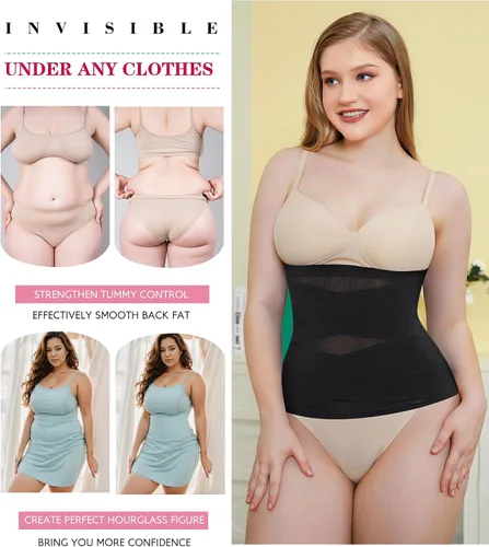 Vista 5 de LODAY Entrenador de cintura para mujer, faja moldeadora de control de abdomen, transpirable, corsé de malla cruzada, faja deportiva