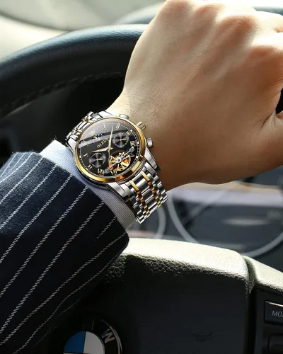 Vista 3 de OLEVS Relojes automáticos para hombre, diseño de esqueleto Tourbillon, cuerda automática, reloj de pulsera de lujo, fase lunar, fecha, impermeable