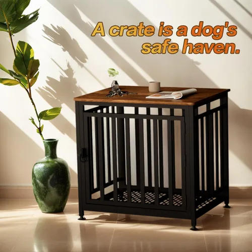 Vista 8 de Mueble de jaula para perros pequeños, perrera para interiores, antimasticación, antiescape, con almohadilla de cama, mesa auxiliar de madera, jaula