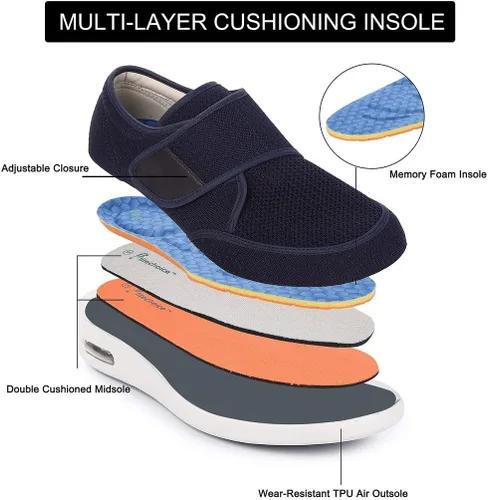 Vista 2 de Elitechoice Zapatos para diabéticos para hombres, zapatos para diabéticos de ancho ancho, cierre ajustable, ligeros, transpirables, pies hinchados