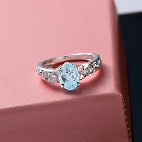 Vista 3 de Compra hermosos anillos de compromiso LC para mujer, piedra de topacio azul, plata de ley 925, piedra natal de amor, Metal, Topacio