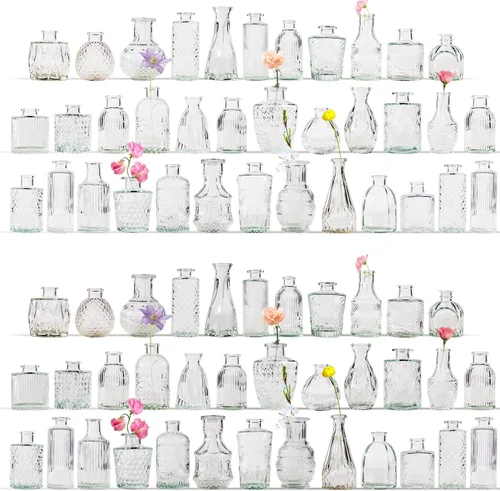 Vista 12 de Juego de 40 Piezas de Floreros Pequeños, Floreros para Centros de Mesa, Lindos Floreros de Cristal Pequeños al Por Mayor, Floreros Pequeños