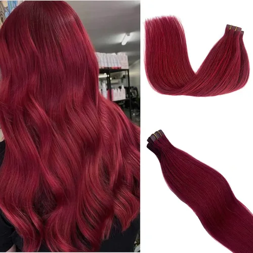 Vista 14 de Extensiones de cabello humano rubio con cinta, reflejos rubio ceniza y rubio platino, extensiones de cabello rubio platinado, cinta adhesiva