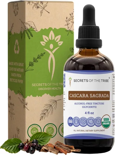 Vista 7 de Secrets of the Tribe Cascara Sagrada USDA Organic Extracto sin alcohol, gotas de hierbas de alta potencia Hecho de corteza seca de cascara
