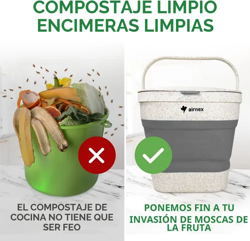 Vista 4 de AIRNEX Contenedor de Compost Plegable para Mostrador de Cocina - Contenedor de Compost de Mostrador de 1 Galón con Tapa Hecho de Paja de Trigo Gris