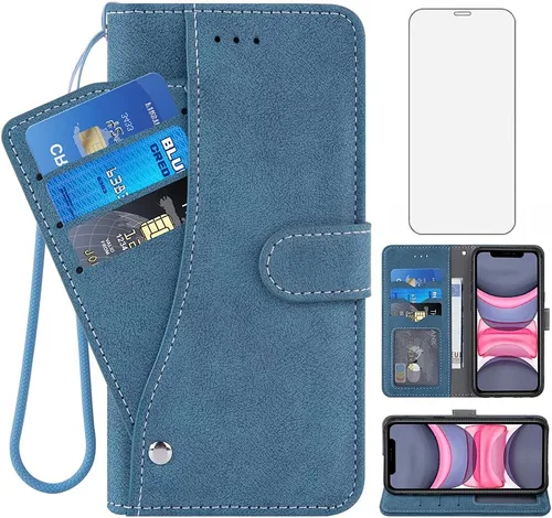 Vista 9 de Funda compatible con iPhone Xs X 10 y 10s y protector de pantalla de vidrio templado, funda para monedero, tarjetero con cordón, fundas