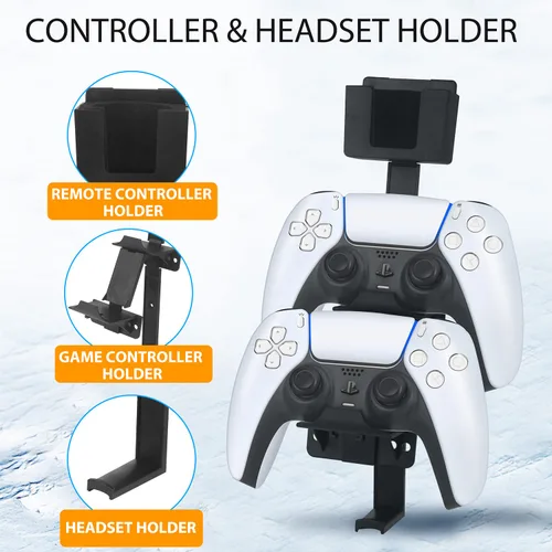 Vista 4 de PS5 Holder Wall Mount Stand - Playstation 5 Game Controller Holder Wall Shelf Play Station 5 Console Digital and Disc Edition - PS5 Wall Mount Kit