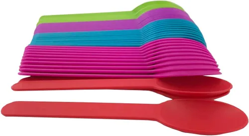 Vista 8 de MMvolesy Cucharas desechables de plástico ecológicas rosadas, cucharas de helado de yogur congelado, cucharas de postre congelado, 50