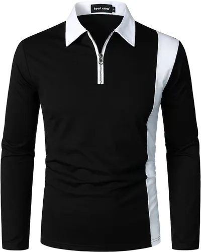 Vista 2 de HOOD CREW Camisas polo de manga larga para hombre con cremallera de bloque
