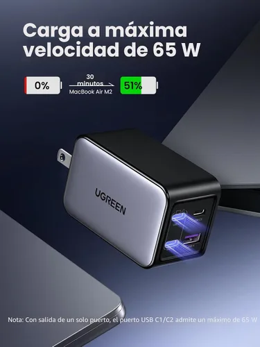 Vista 2 de UGREEN Nexode 65W GaN Cargador de Pared USB C, Cargador de 4 Puertos Tipo-C Rápido Compatible con MacBook Pro/Air, iPhone Serie 17/16/15, Galaxy