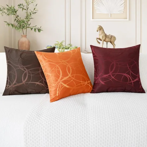 Vista 2 de CaliTime Fundas de Almohadas Decorativas Paquete de 2 Modernas Brillantes y Opacas Contraste Círculos Anillos de Acento Geométrico Fundas de Cojines