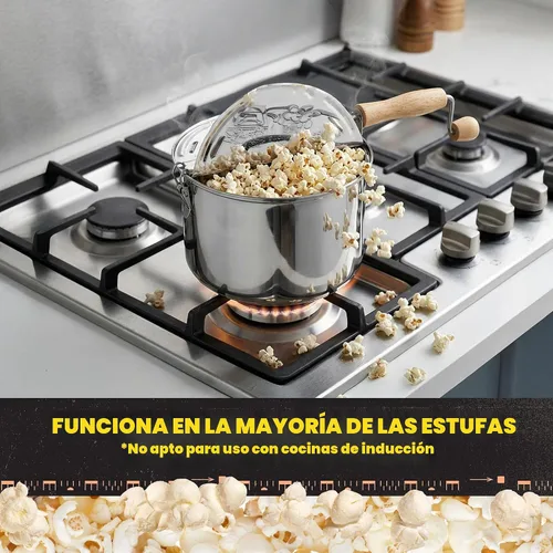 Vista 4 de Great Northern Popcorn 6251 olla original de acero inoxidable para palomitas de maíz, Twister, Plateado Stainless-Steel Popcorn Popper with Hand