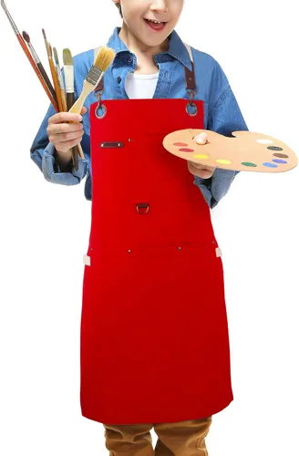 Vista 8 de Delantales artísticos infantiles para pintura, jardinería, cocina, múltiples bolsillos, bata para niños y niñas, impermeable (de 6 a 12 años)