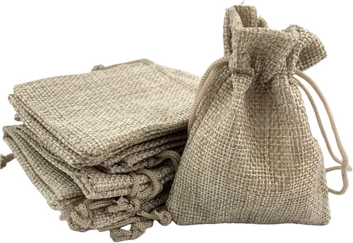 Vista 31 de Palmhomee Paquete de 20 bolsas de regalo de arpillera con cordón, bolsas de joyería de lino, bolsas de yute de boda para joyas y bolsas