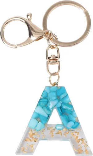 Vista 9 de NUOBESTY Llavero de resina del alfabeto con letra inicial A, colgante para llave de automóvil, adorno para bolso, bolso, color azul