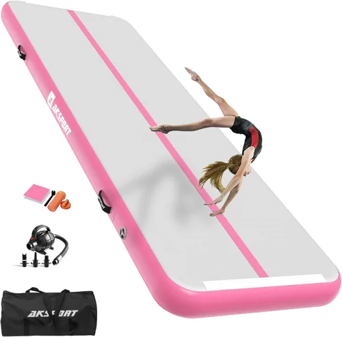 Vista 10 de AKSPORT - Tapete de aire para gimnasia o acrobacias, inflable, con bomba de aire para uso en el Negro