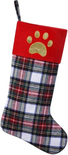 Vista 33 de Calcetines de Navidad personalizados con monograma inicial, adornos colgantes, medias clásicas de cuadros negros de 19 pulgadas, decoraciones