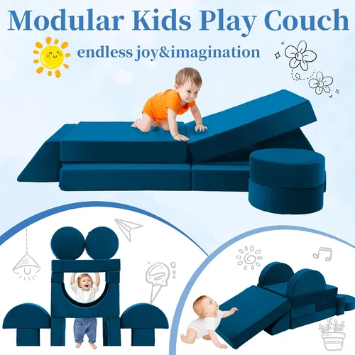Vista 4 de Edbuosy Sofá para Niños Pequeños Modular - 18 piezas de sofás para niños para construir fortaleza, sofá de espuma convertible y cojín de juego