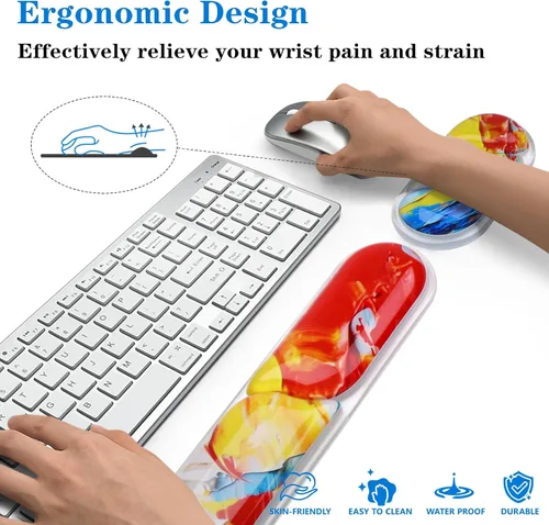 Vista 2 de Reposamuñecas para teclado y mouse, alfombrilla de mouse ergonómica de gel de silicona con reposamuñecas, almohadilla de brazo para mouse