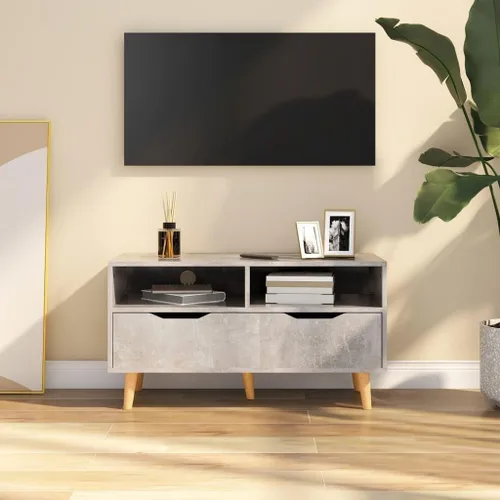 Vista 9 de Grey Engineered Wood TV Stand Media Console for Living Room, Modern Rectangular Cabinet with Ample Storage Space, 35.8x16.9x22.8 Inches Gris
