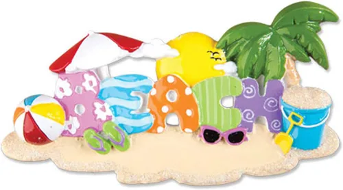 Vista 2 de Adornos personalizados de Navidad para la playa 2025 – Letras de playa, adornos de Navidad, corona, adorno costero, adorno de casa de vacaciones
