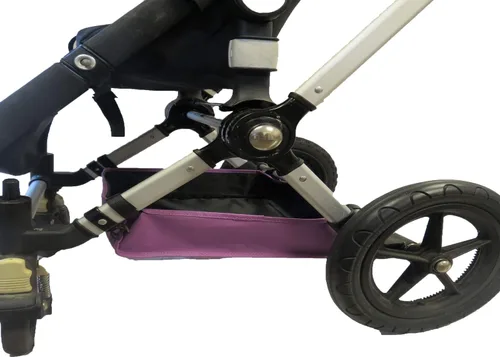 Vista 2 de Toldo morado con alambres y cesta de almacenamiento debajo del asiento, más fundas de barra de mango gratis para carriolas Bugaboo Cameleon 1, 2, 3
