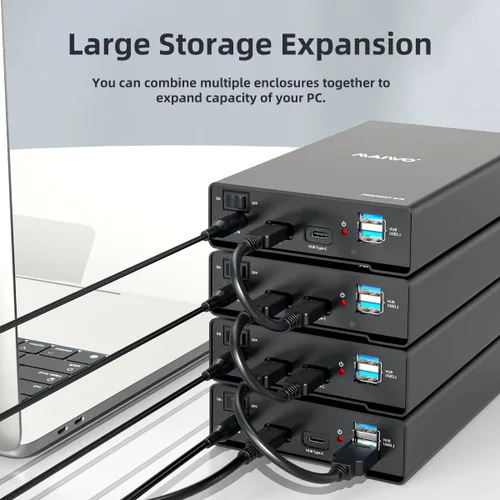 Vista 4 de MAIWO Caja de Carcasa Externa para Disco Duro SATA de 2.5 3.5 Pulgadas SSD HDD, USB C 3.1 GEN2 de 10Gbps Lector de Disco Duro con UASP, Capacidad