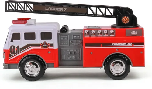 Vista 5 de Mighty Fleet Camión de escalera de bomberos motorizado Mighty con luces y sonidos, escalera motorizada, escalera extensible, diseño realista