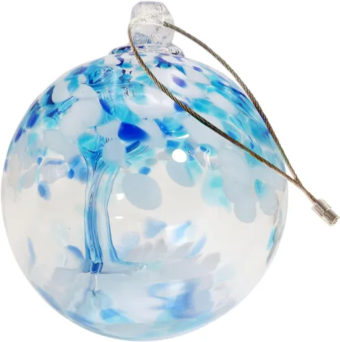 Vista 2 de Dale Tiffany Vidrio soplado a mano, 3 pulgadas de diámetro, color aguamarina, Colección Árbol de la Vida, Globo de Bruja Colgante para Jardín
