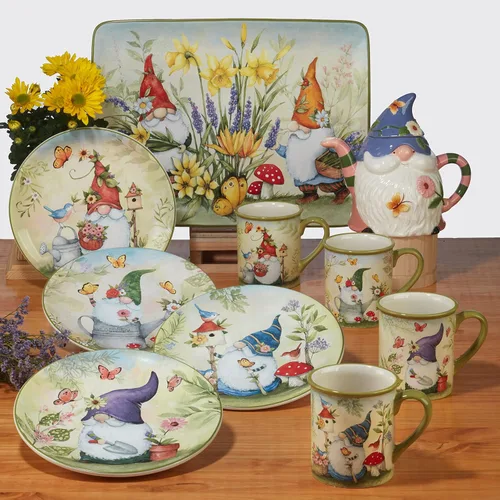Vista 6 de Certified International Garden Gnomes - Platos de ensalada/postre de 9 pulgadas, multicolor, mediano, juego de 4