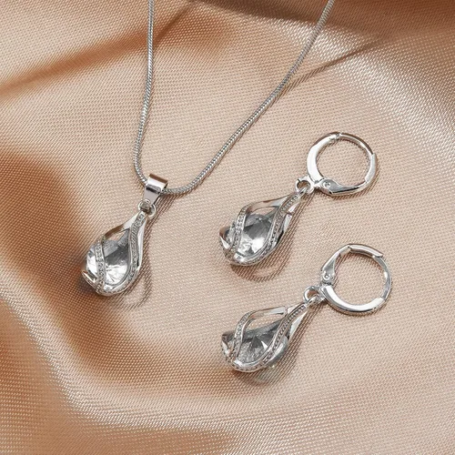Vista 3 de IFKM Silver Jewelry Sets for Women Rhinestone Crystal CZ Bridal Bridesmaid Accessories Necklace Earrings set for Wedding Prom Anniversary Birthday