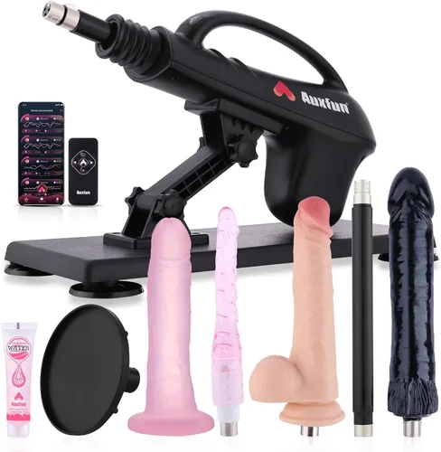Vista 7 de Máquina de sexo Máquina de mierda Máquina Consolador Conector 3XLR con 7 accesorios Marrón