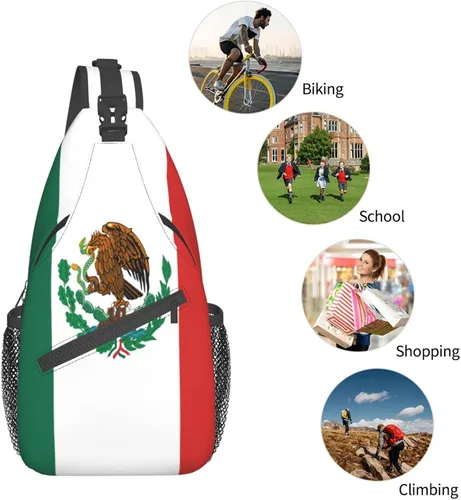 Vista 6 de Bandolera cruzada con bandera de México, mochila de viaje, senderismo, bolsa de hombro unisex para hombres y mujeres, Bandera de México 01