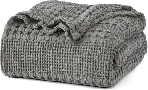 Vista 46 de PHF Manta ligera de punto gofre 100% algodón para cama, King, color blanco 02 Blanco
