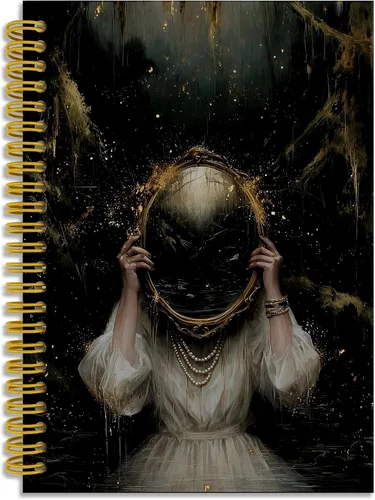 Vista 5 de Dark Witchy Moon Stars Notebook Journal, Celestial Astrology Witchy Gifts for Women Journal, Crescent Moon Face Starry Forest Spiral Notebook