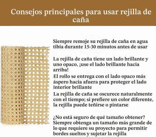 Vista 6 de Cincha de caña de ratán natural de 16 pulgadas x 5 pies, rollo de red de malla abierta tejida para proyectos de decoración de muebles de bricolaje
