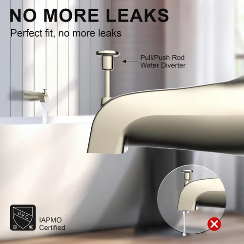 Vista 8 de Boquilla de bañera con desviador de 5 pulgadas – Reemplazo universal de grifo de bañera frontal con desviador, acabado de metal níquel cepillado