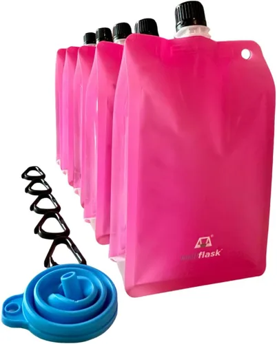 Vista 13 de BellFlask - Frasco de plástico de 15 onzas, patentado, flexible, sin metal, reutilizable, sin BPA con clip de mosquetón y embudo de llenado