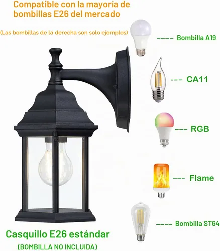 Vista 4 de LIT-PaTH Lámpara de pared para exteriores, vidrio de aluminio antioxidante Acabado negro