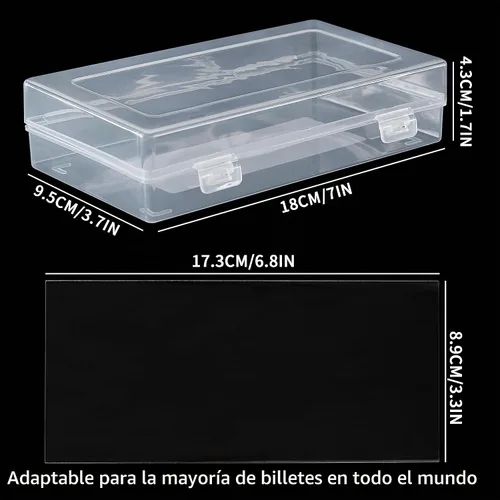 Vista 2 de 100 piezas de fundas para monedas - Portadólares transparentes con caja de almacenamiento, protector de billetes para colección de billetes