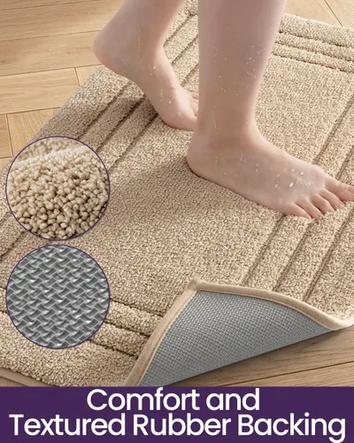 Vista 6 de DEXI Tapetes de baño, 32 x 20 pulgadas, antideslizantes, lavables, absorbentes, de secado rápido, para ducha y fregadero, color beige