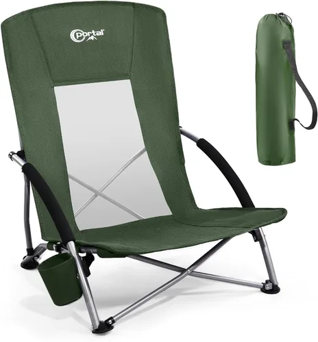 Vista 15 de PORTAL Sillas de Playa para Adultos, Camping, Bajas, Ligeras, Portátiles con Soporte para Tazas, Respaldo de Malla, Bolsa de Transporte para Arena