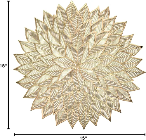 Vista 8 de Paquete de 10 manteles individuales metálicos de vinilo prensado/mantel individual decorativo de boda (Dhalia-dorado mate)