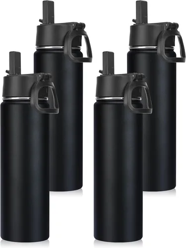 Vista 26 de Neihepal Botellas de agua aisladas de 22 onzas con tapa con popote a prueba de fugas, botella de agua de acero inoxidable de doble pared de boca