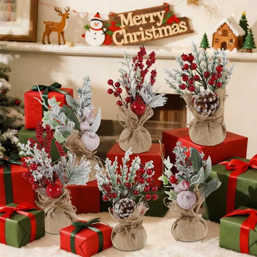 Vista 8 de winemana - 6 piezas de mini decoración de mesa de árbol de Navidad, centros de mesa navideños