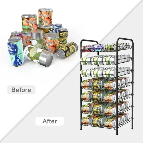 Vista 7 de Vrisa Organizador de latas para despensa, organizador de latas de 7 niveles, dispensador de almacenamiento de latas de metal, con capacidad