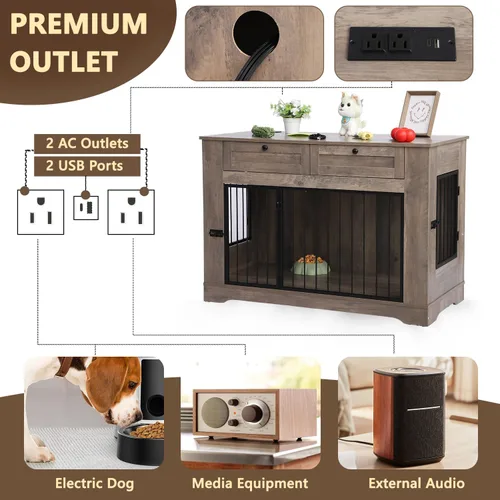 Vista 6 de Muebles de Jaula Grande para Perros - Jaula Decorativa Resistente para Perros de Interiores, Mesa Auxiliar de Jaula de Perro de Madera con Estación
