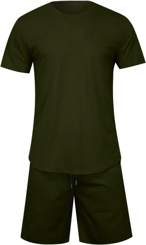 Vista 3 de RTRDE Conjunto de pantalones cortos y pantalones cortos deportivos para hombre, 2 piezas, conjunto de chándal de verano, pantalones deportivos